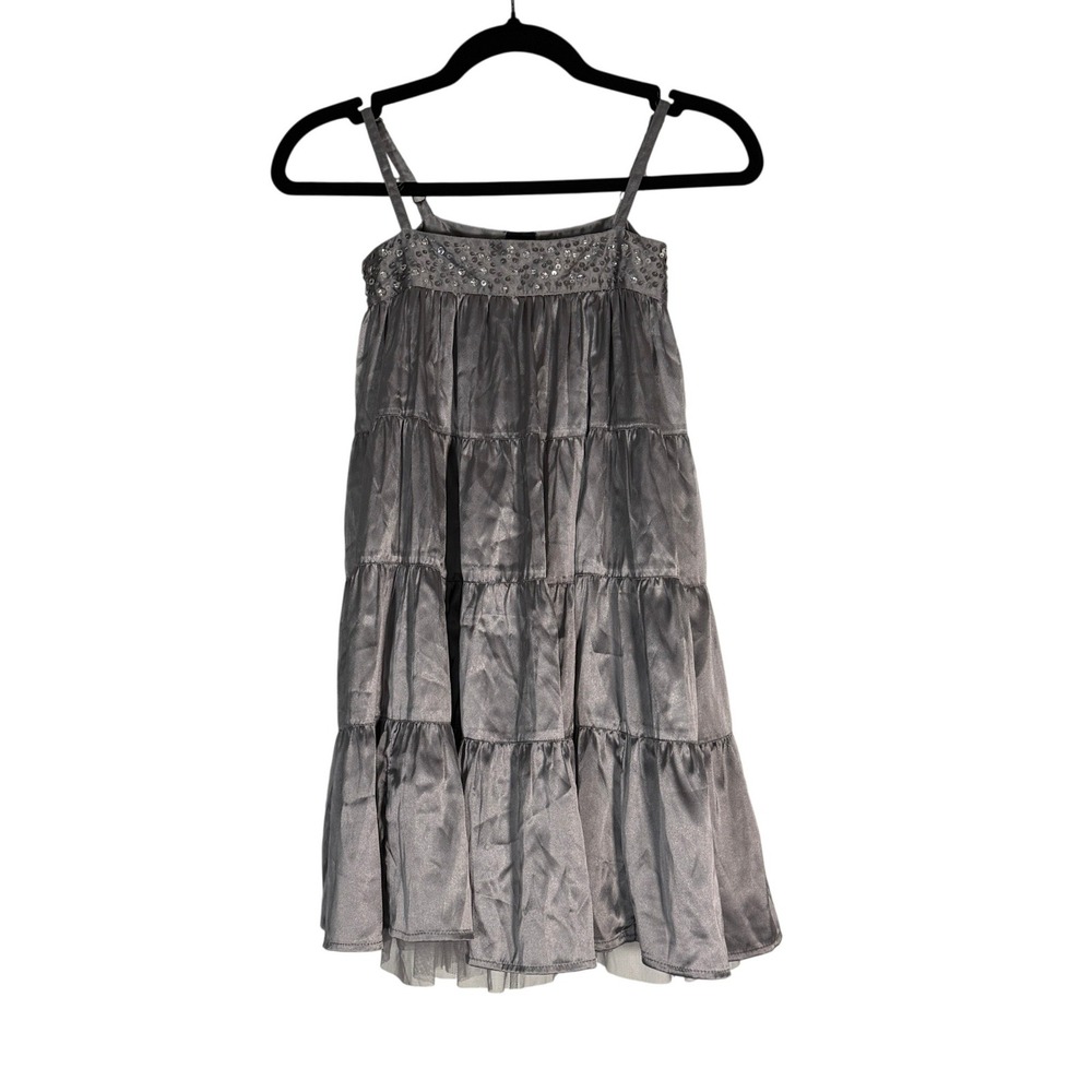 GapKids Tiered Dress Girls Size‎ S (6-7) Silver  Sequin Embellished Satin